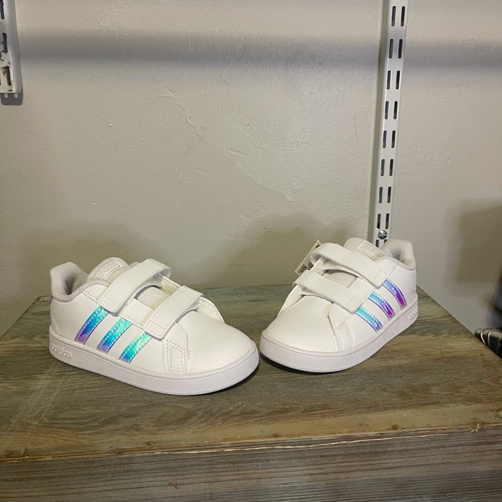 Adidas toddler size 10. Holographic stripes. NWT